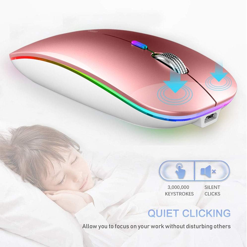 TENMOS Wireless Bluetooth Mouse, LED Silent Rechargeable Mouse-Rose Gold - Image 3